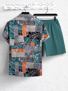 Manfinity Homme Bộ hai mảnh Nam Dây kéo Nút phía trước Paisley Chắp vá Kỳ nghỉ - Nhiều màu - Xem 2