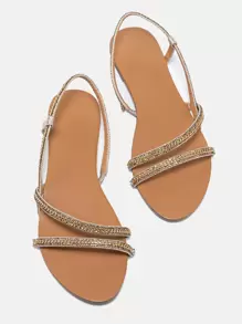 Rhinestone Decor Slingback Sandals - Gold - View 1