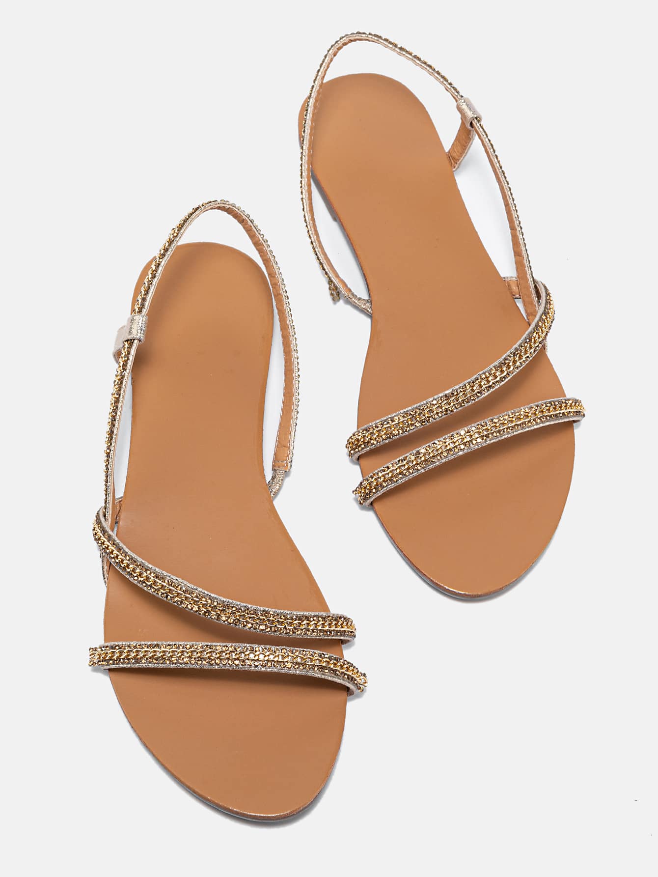 Rhinestone Decor Slingback Sandals - Gold - View 1