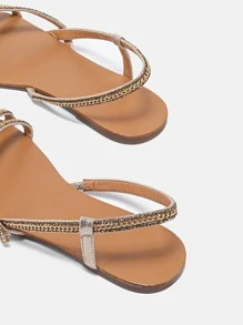 Rhinestone Decor Slingback Sandals - Gold - View 2