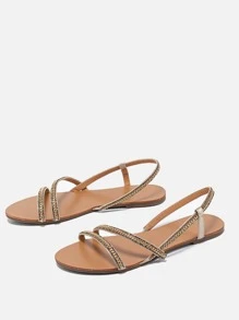 Rhinestone Decor Slingback Sandals - Gold - View 3