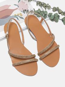 Rhinestone Decor Slingback Sandals - Gold - View 4