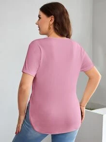 SHEIN Essnce Plus Solid Curved Hem Tee - Dusty Pink - View 2