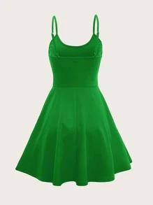 SHEIN Essnce Solid Flare Hem Cami Dress - Green - View 3