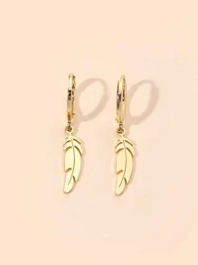 Feather Drop Earrings - Yellow Gold - View 2