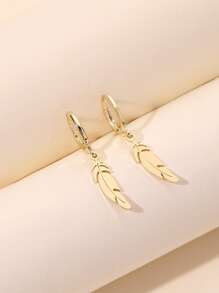 Feather Drop Earrings - Yellow Gold - View 4