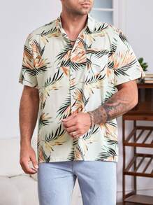 Manfinity 男士熱帶圖案口袋貼布襯衫 - 彩色 - 查看 1
