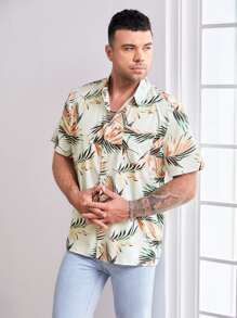 Manfinity 男士熱帶圖案口袋貼布襯衫 - 彩色 - 查看 3