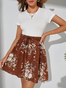 SHEIN VCAY 印花繫腰帶連衣裙 - 彩色 - 查看 5