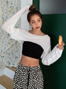 DAZY Boat Neck Drop Shoulder Crop Top Without Tube Top Sheer Fall Tops - White - View 6