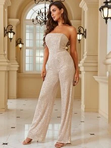 LOVE&LEMONADE 对比亮片露背优雅连身裤