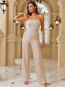 LOVE&LEMONADE 对比亮片露背优雅连身裤