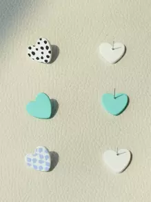 3pairs Heart Decor Stud Earrings - Multicolor - View 2