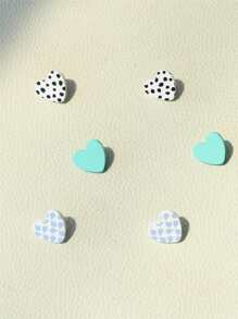 3pairs Heart Decor Stud Earrings - Multicolor - View 5