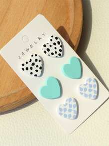 3pairs Heart Decor Stud Earrings - Multicolor - View 7
