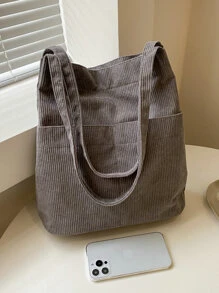 Lightweight,Business Casual Minimalist Corduroy Shopper Bag For Teen Girls Women College Students,Rookies & White-Collar Workers Perfect For Office,College,Work ,Business,Commute,Outdoors, Travel, OutingsSchool Bag,Large Capacity,Portable, Suitable For Teen Girls Women College Students, Perfect For Back To School,First Day Of School,College,Shopping,Holiday,Middle School, High School, Perfectly Matching With Fall Outfits Women - Dark Grey - View 4