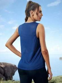 SHEIN Sports 字母印花插肩短袖运动 T 恤健身背心 - 藍色 - 查看 2