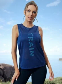 SHEIN Sports 字母印花插肩短袖运动 T 恤健身背心 - 藍色 - 查看 5