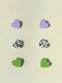 3pairs Heart Design Stud Earrings - Multicolor - View 3