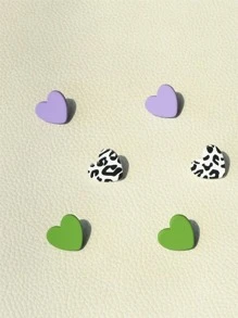 3pairs Heart Design Stud Earrings - Multicolor - View 4