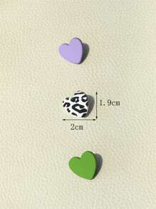 3pairs Heart Design Stud Earrings - Multicolor - View 5