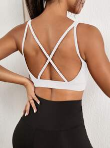 Crisscross Backless Sports Bra - White - View 1