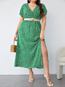 SHEIN VCAY 大碼小碎花高衩洋裝