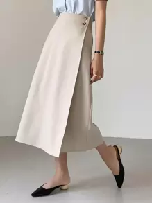 DAZY High Waist Button Side Wrap Skirt - Apricot - View 1