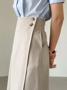 DAZY High Waist Button Side Wrap Skirt - Apricot - View 2