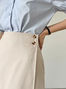 DAZY High Waist Button Side Wrap Skirt - Apricot - View 5