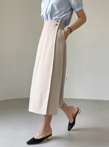 DAZY High Waist Button Side Wrap Skirt - Apricot - View 8