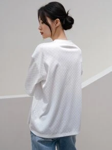 DAZY Camiseta de hombros caídos de cuadros jacquard - Blanco - Ver 2