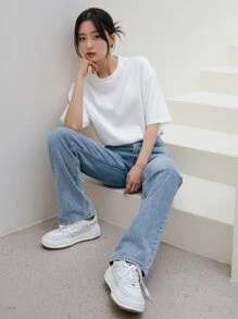 DAZY Camiseta de hombros caídos de cuadros jacquard - Blanco - Ver 3