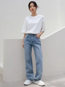 DAZY Camiseta de hombros caídos de cuadros jacquard - Blanco - Ver 5