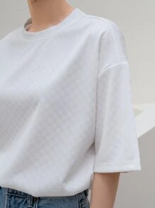 DAZY Camiseta de hombros caídos de cuadros jacquard - Blanco - Ver 7