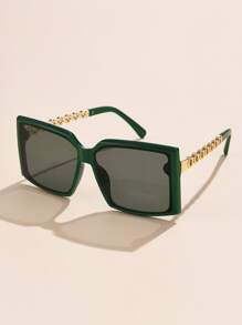 1副夏季时尚方形大框眼镜，女士镂空镜腿，奢华高端优雅装饰，时尚户外百搭街头风旅行海滩配饰，女士眼镜太阳镜基础款，秋冬女士服装商务休闲礼品