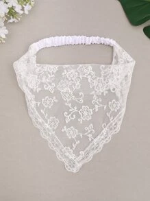 Floral Embroidered Lace Trim Hair Band Boho Valentine's Day Valentines Headband Turban Headband Sweatband, School Stuff, College, Headbands Fall Winter Hair Accessories For Women For Vacation Outfits Woman Elegant Scarf Women Bandanas Soft Headwrap Valentines Gift - White - View 3