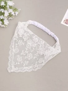 Floral Embroidered Lace Trim Hair Band Boho Valentine's Day Valentines Headband Turban Headband Sweatband, School Stuff, College, Headbands Fall Winter Hair Accessories For Women For Vacation Outfits Woman Elegant Scarf Women Bandanas Soft Headwrap Valentines Gift - White - View 4