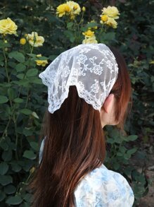 Floral Embroidered Lace Trim Hair Band Boho Valentine's Day Valentines Headband Turban Headband Sweatband, School Stuff, College, Headbands Fall Winter Hair Accessories For Women For Vacation Outfits Woman Elegant Scarf Women Bandanas Soft Headwrap Valentines Gift - White - View 6