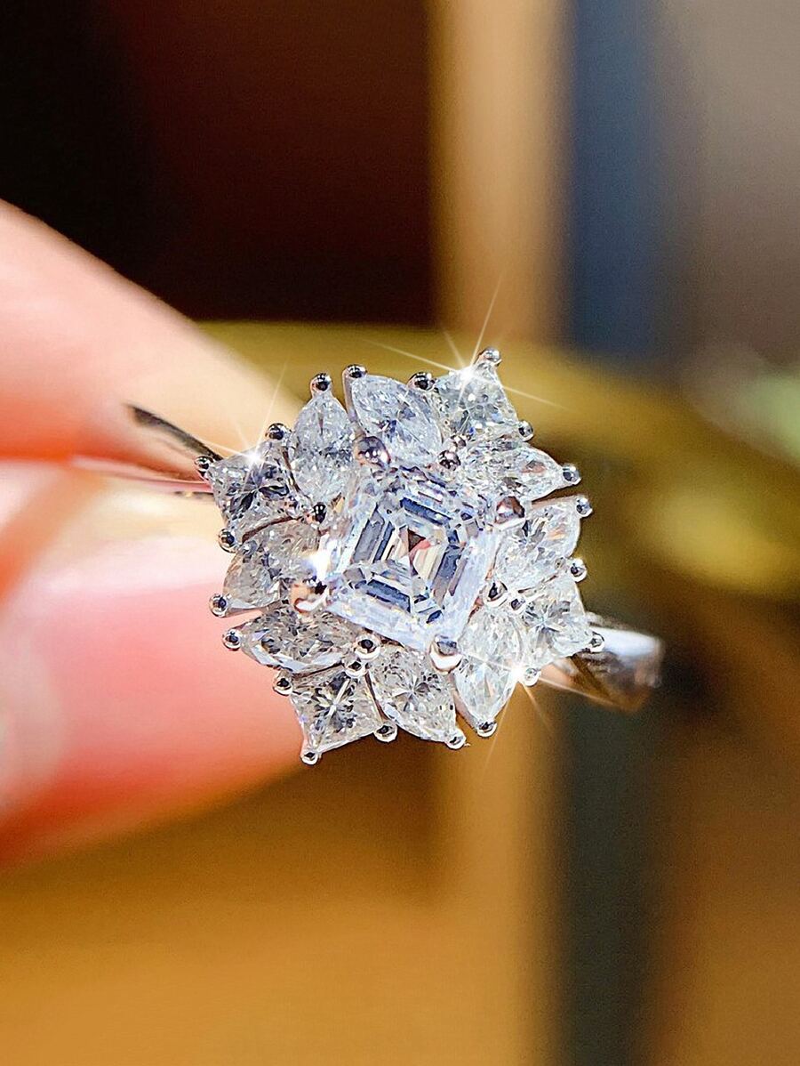 1 Xinh Xắn Đính Đá Cubic Zirconia Nhẫn Cho Nữ Cho Lễ Tình Nhân Tặng Cưới Đính Hôn Trang Sức - Bạc - Xem 1