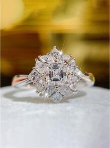 1 Xinh Xắn Đính Đá Cubic Zirconia Nhẫn Cho Nữ Cho Lễ Tình Nhân Tặng Cưới Đính Hôn Trang Sức - Bạc - Xem 3