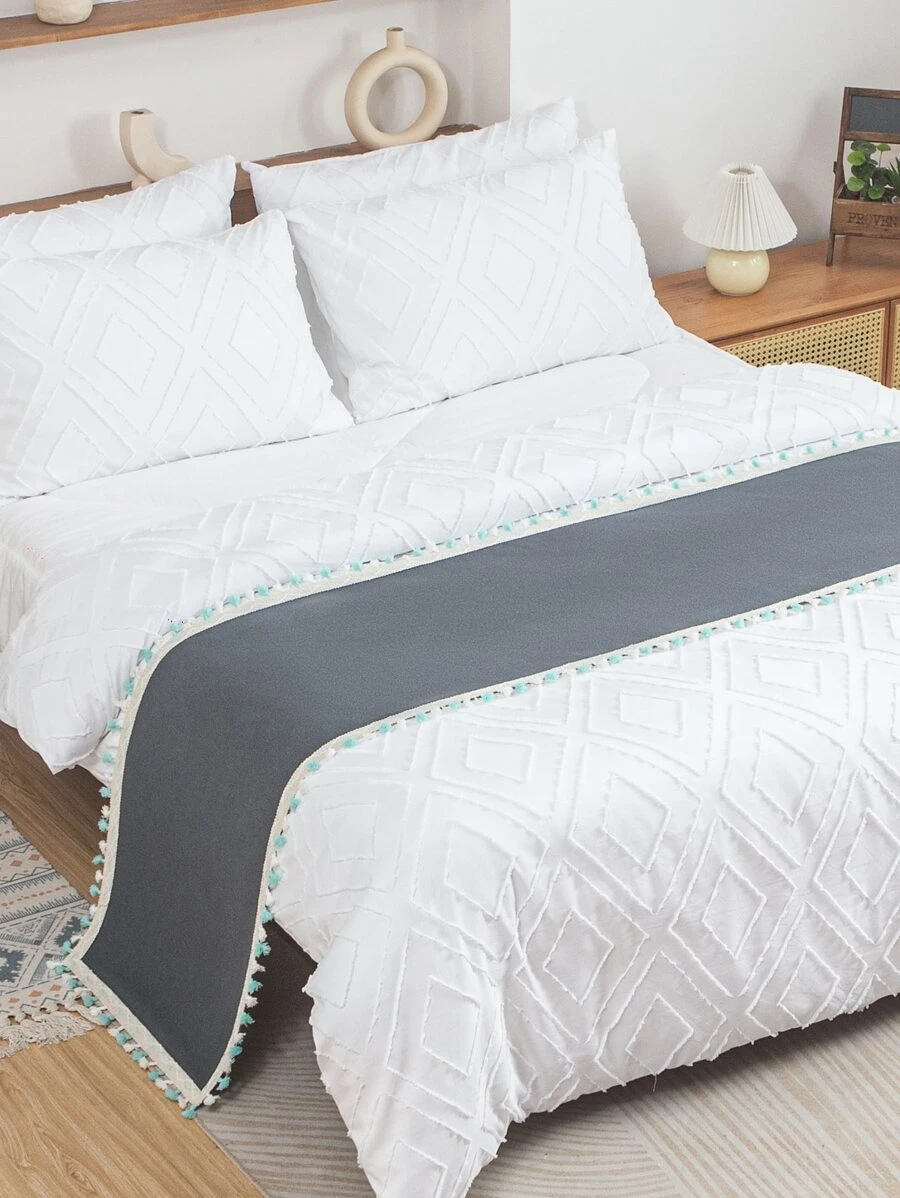 Plain Tassel Decor Bed Runner - Grey - View 1