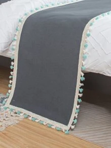 Plain Tassel Decor Bed Runner - Grey - View 5