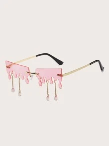 Kính thời trang mắt xích độc đáo kỳ quặc, Phụ kiện kính thời trang Halloween bãi biển cho phụ nữ Kính râm thời trang cơ bản hợp thời trang Thu Đông cho phụ nữ Trang phục Quần áo Quà tặng giản dị cho doanh nhân - Hồng - Xem 4