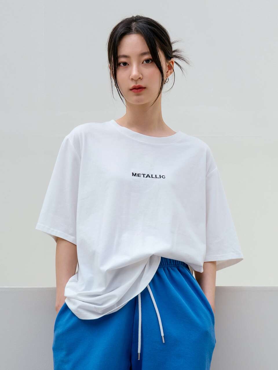 Letter Embroidery Drop Shoulder Tee