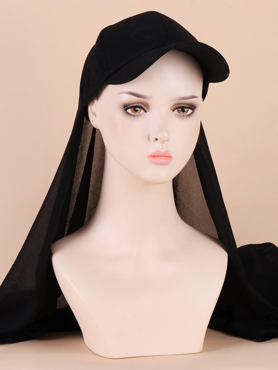 Gorra de béisbol sólida con pañuelo para el cabello y gorro para dormir - Negro - Ver 1