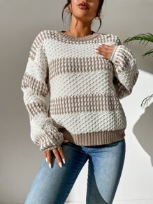 Chiquease 雙色落肩袖套頭毛衣