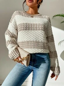 Chiquease 雙色落肩袖套頭毛衣