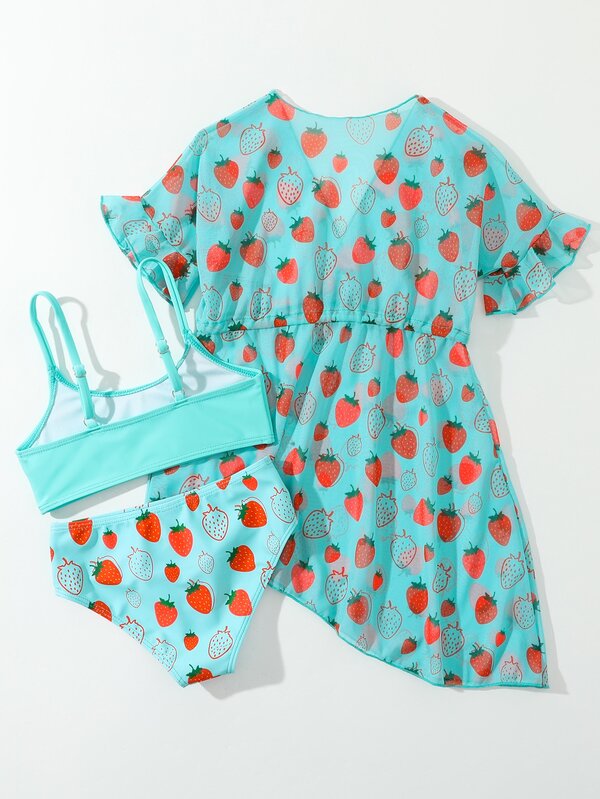 SHEIN Kids EVRYDAY Toddler Girls 3pack Random Strawberry Print Bikini