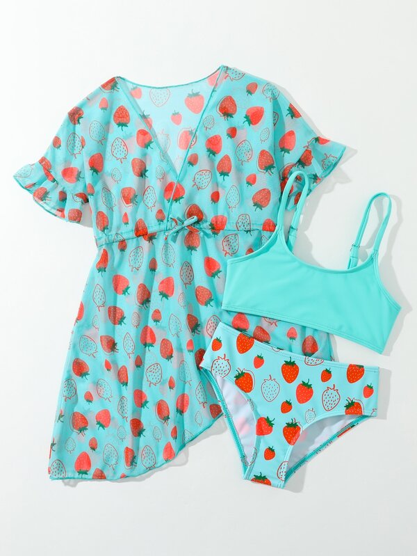 SHEIN Kids EVRYDAY Toddler Girls 3pack Random Strawberry Print Bikini